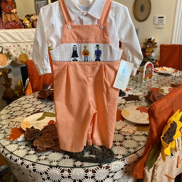 NWT Vive La Fete Smocked Infant Boys Halloween theme Longall size 12 months - Picture 12 of 16